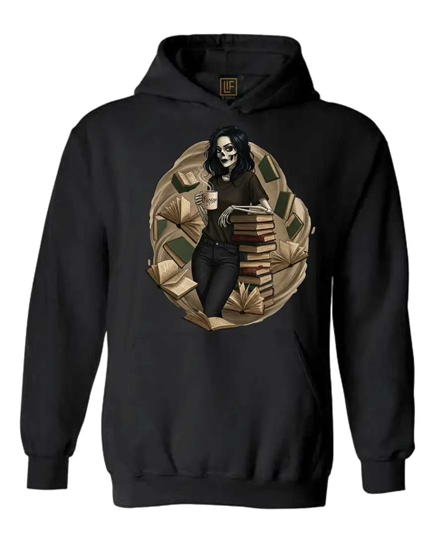 Skeleton Book Girl Hoodie - Literary Fantasy