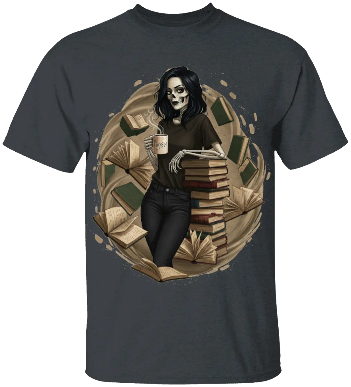 Skeleton Book Girl T-Shirt - Literary Fantasy