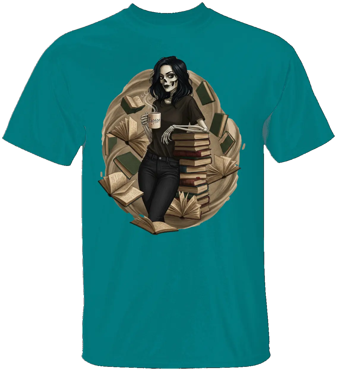 Skeleton Book Girl T-Shirt - Literary Fantasy