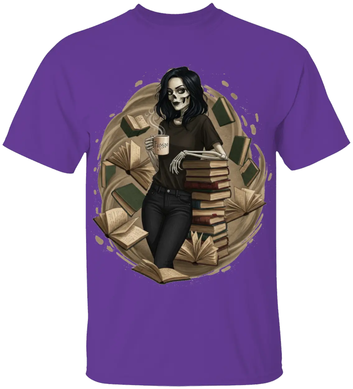 Skeleton Book Girl T-Shirt - Literary Fantasy