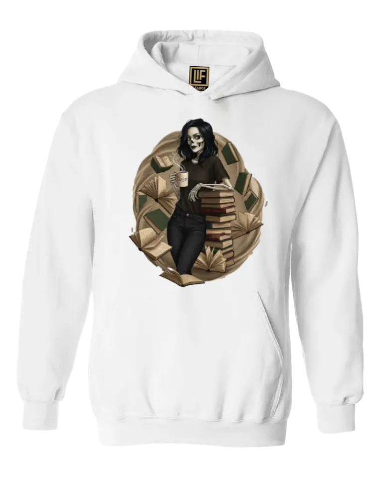 Skeleton Book Girl Hoodie - Literary Fantasy