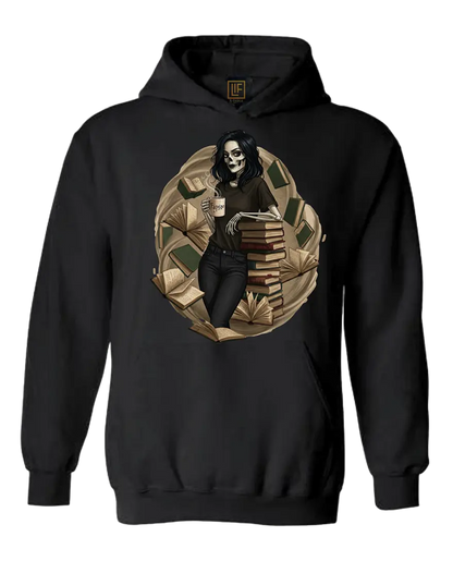 Skeleton Book Girl Hoodie - Literary Fantasy