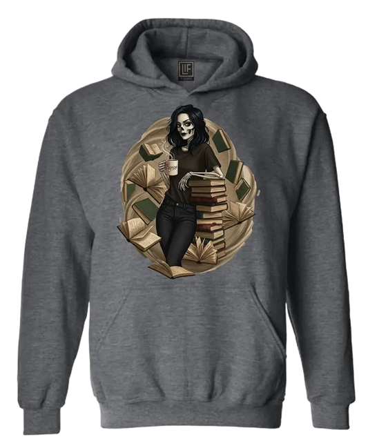 Skeleton Book Girl Hoodie - Literary Fantasy