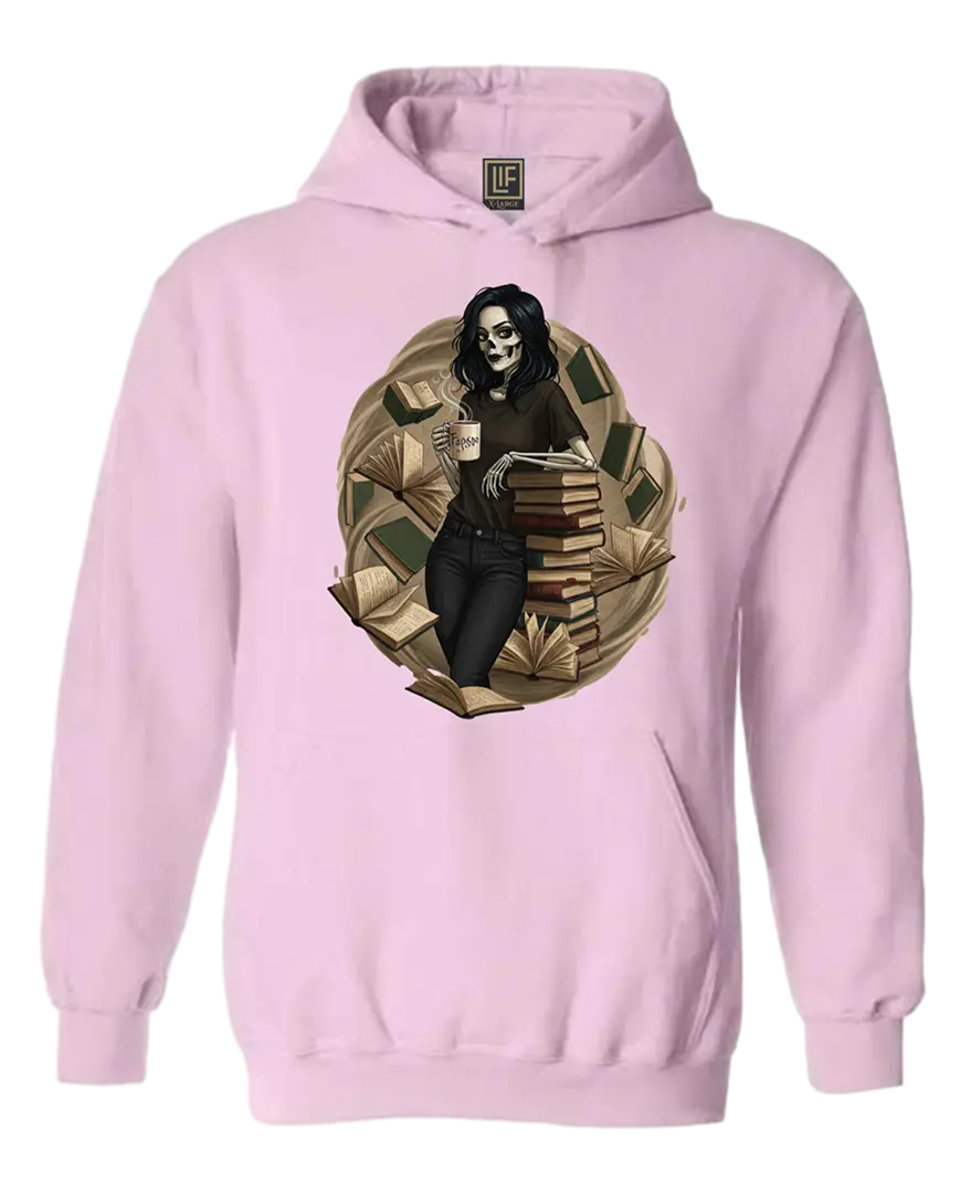 Skeleton Book Girl Hoodie - Literary Fantasy