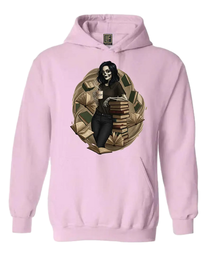 Skeleton Book Girl Hoodie - Literary Fantasy