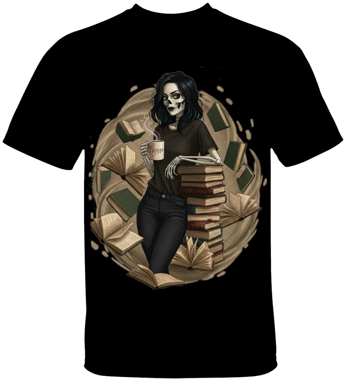 Skeleton Book Girl T-Shirt - Literary Fantasy