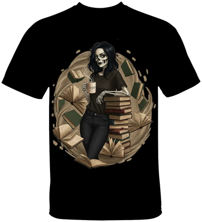 Skeleton Book Girl T-Shirt - Literary Fantasy