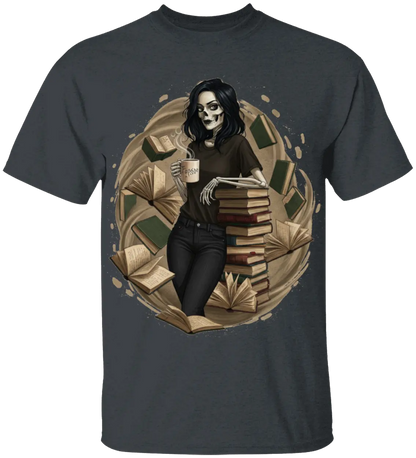 Skeleton Book Girl T-Shirt - Literary Fantasy