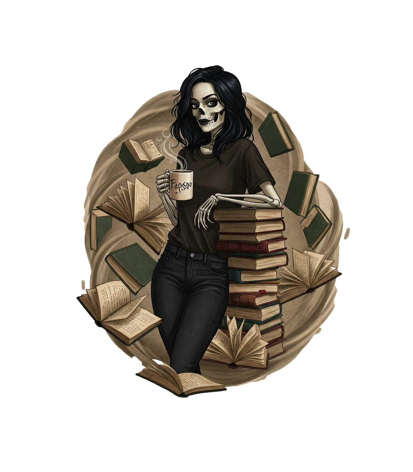 Skeleton Book Girl T-Shirt - Literary Fantasy