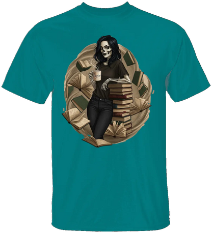 Skeleton Book Girl T-Shirt - Literary Fantasy