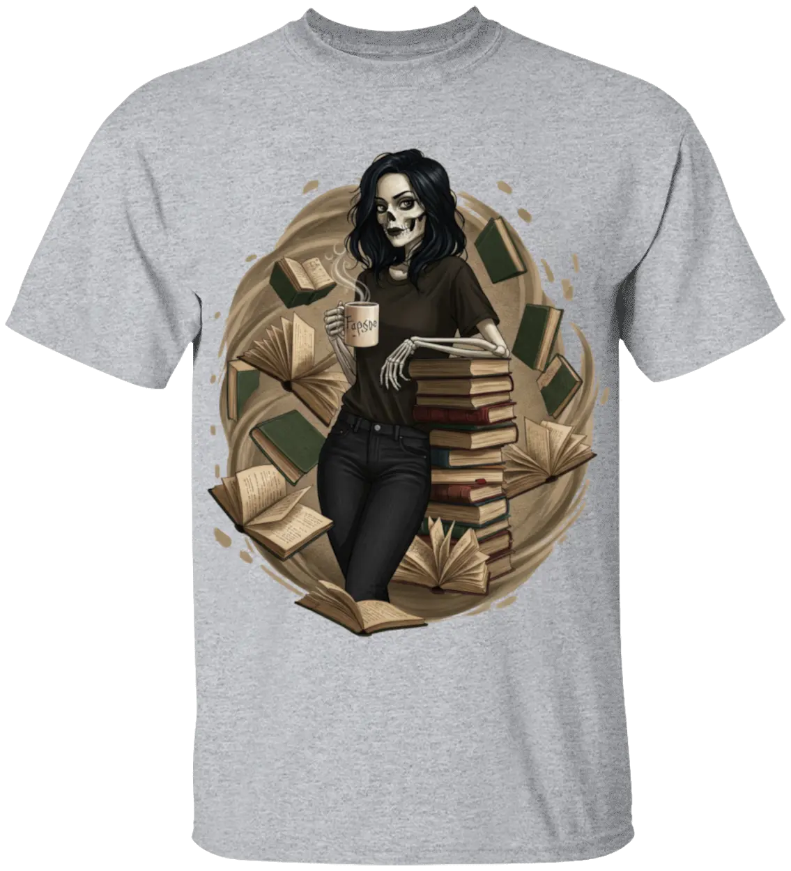 Skeleton Book Girl T-Shirt - Literary Fantasy