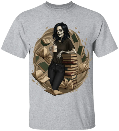 Skeleton Book Girl T-Shirt - Literary Fantasy