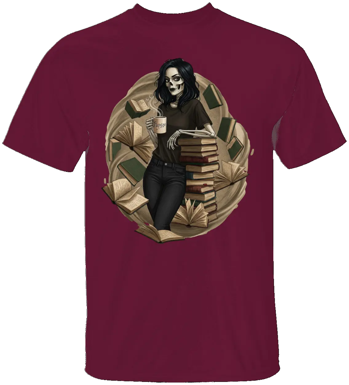 Skeleton Book Girl T-Shirt - Literary Fantasy