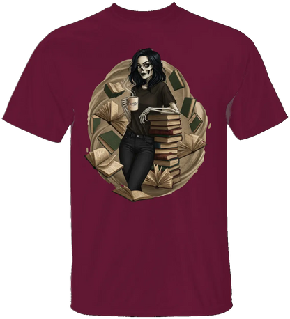 Skeleton Book Girl T-Shirt - Literary Fantasy