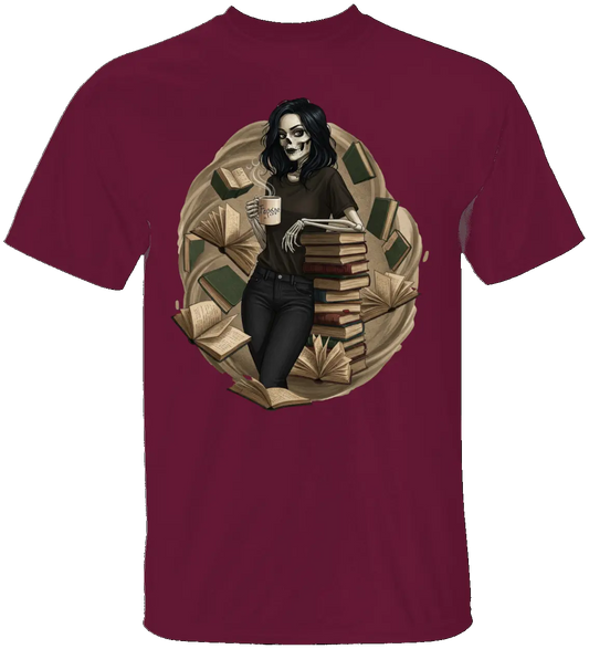 Skeleton Book Girl T-Shirt - Literary Fantasy