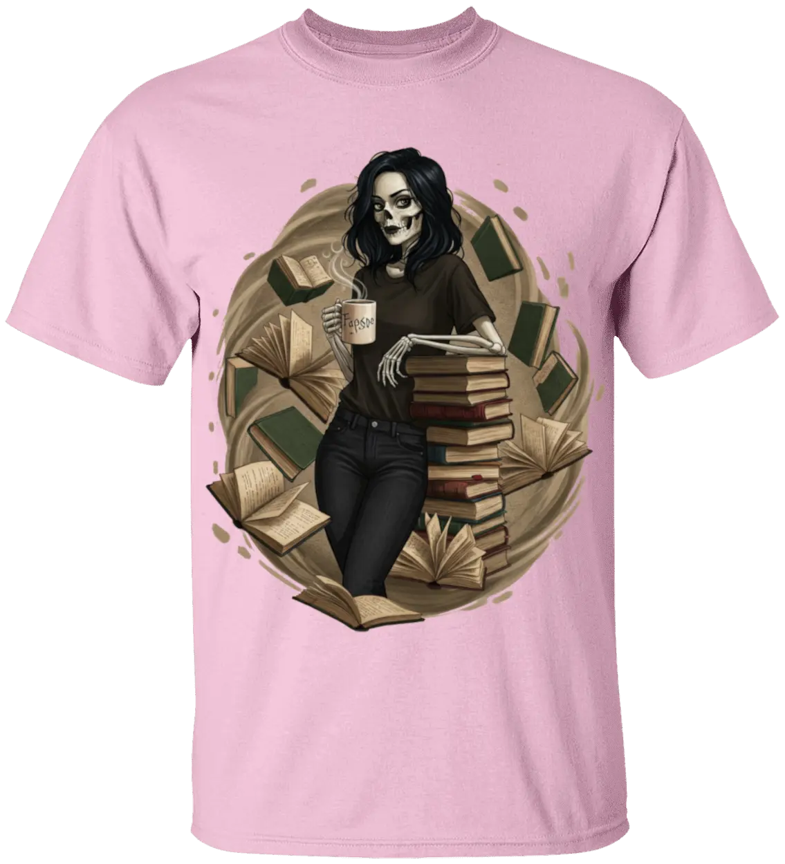 Skeleton Book Girl T-Shirt - Literary Fantasy
