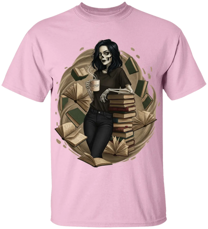 Skeleton Book Girl T-Shirt - Literary Fantasy