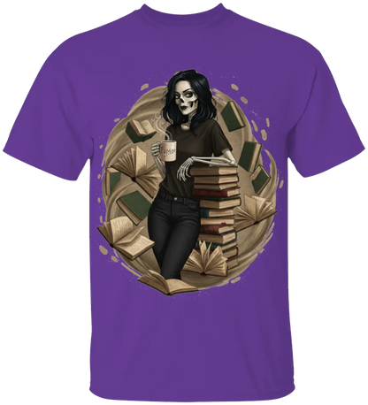 Skeleton Book Girl T-Shirt - Literary Fantasy