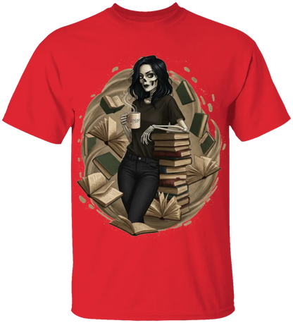 Skeleton Book Girl T-Shirt - Literary Fantasy
