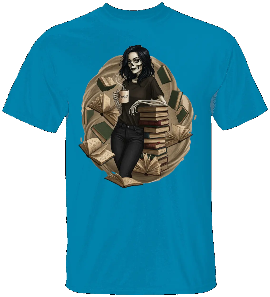 Skeleton Book Girl T-Shirt - Literary Fantasy