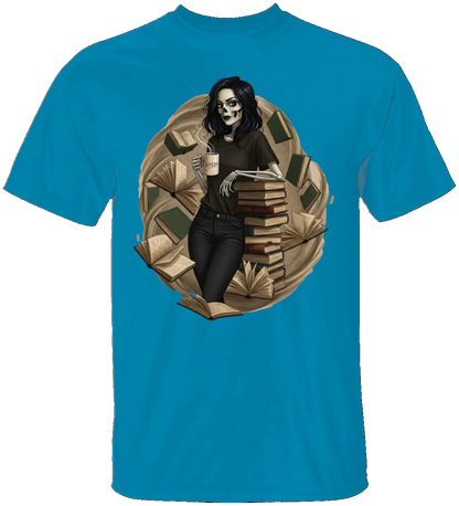 Skeleton Book Girl T-Shirt - Literary Fantasy