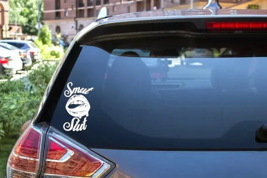 picture of smut slut sticker on rear car window