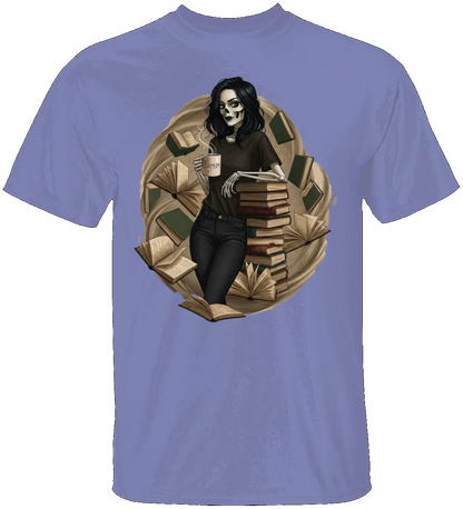 Skeleton Book Girl T-Shirt - Literary Fantasy
