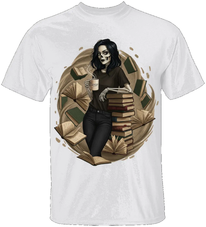 Skeleton Book Girl T-Shirt - Literary Fantasy