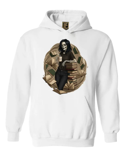 Skeleton Book Girl Hoodie - Literary Fantasy