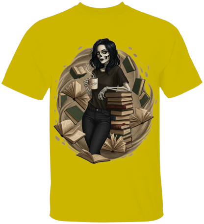 Skeleton Book Girl T-Shirt - Literary Fantasy